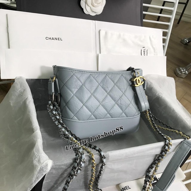 CHANEL女包 霧霾藍 小香流浪包 小號 chanel單肩斜挎包 djc1336